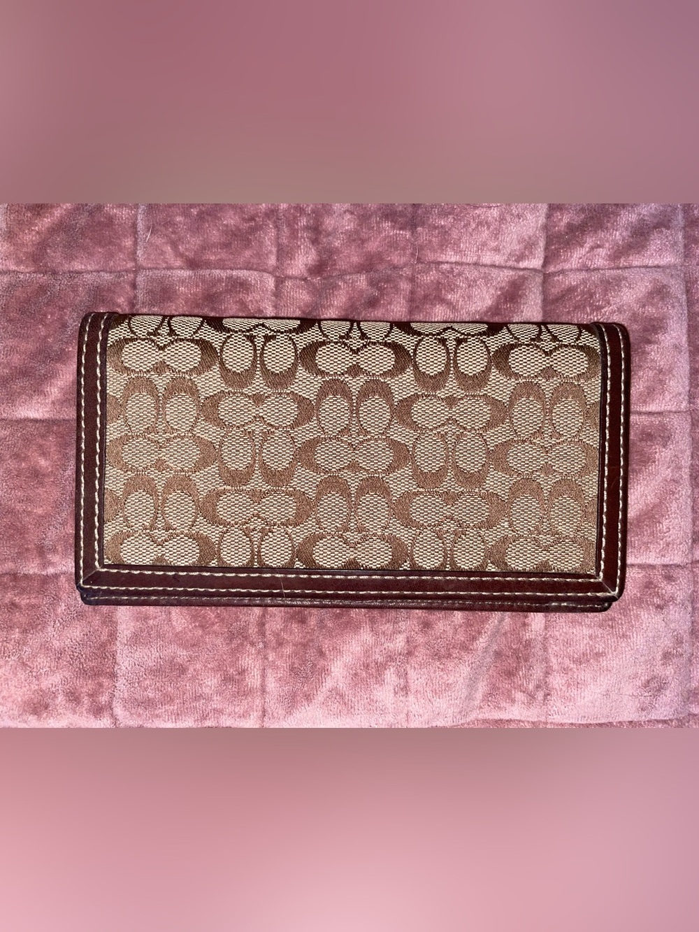 Coach Beige and Brown Signature Jacquard Checkbook